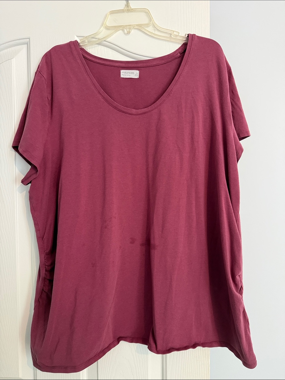Maternity Plus Size Maurices Women's Scoop Neck Short Sleeve Top in Berry Plum